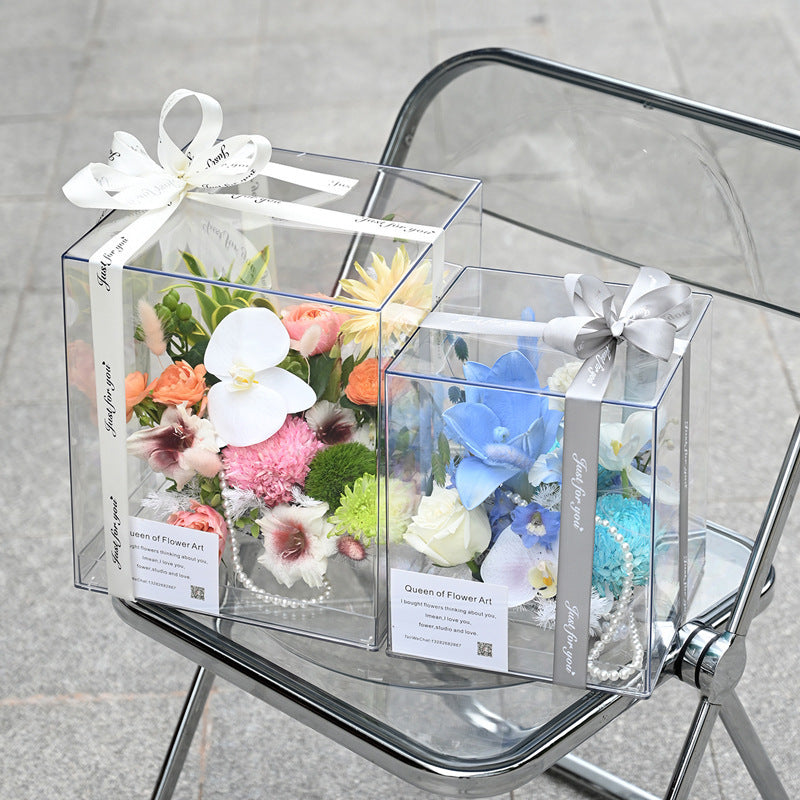 High Transparency Acrylic Wedding Flower Box, Square Shape Fresh Flower Arranging Container