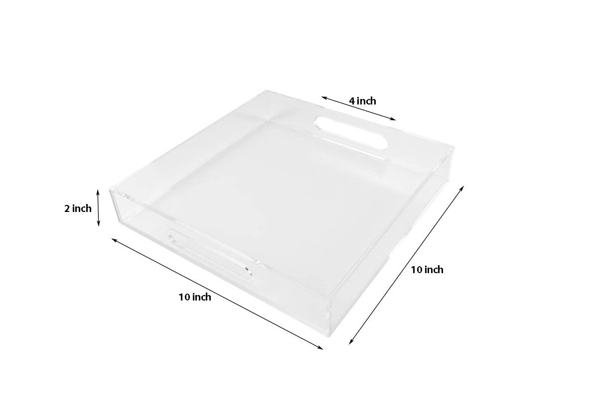 12x16 Inches -Spill Proof Acrylic Serving Tray Decorative Tray Organiser for Ottoman Coffee Table Countertop with Handles