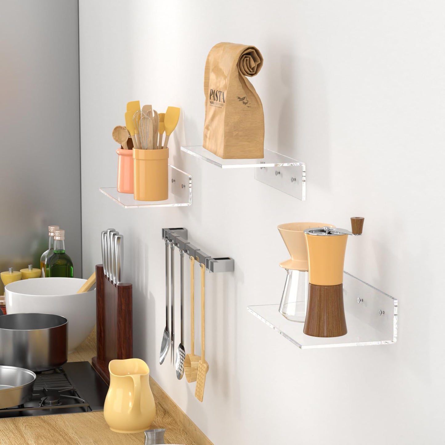 2 PCS Clear Acrylic Bathroom Shelves for Wall(15inch)