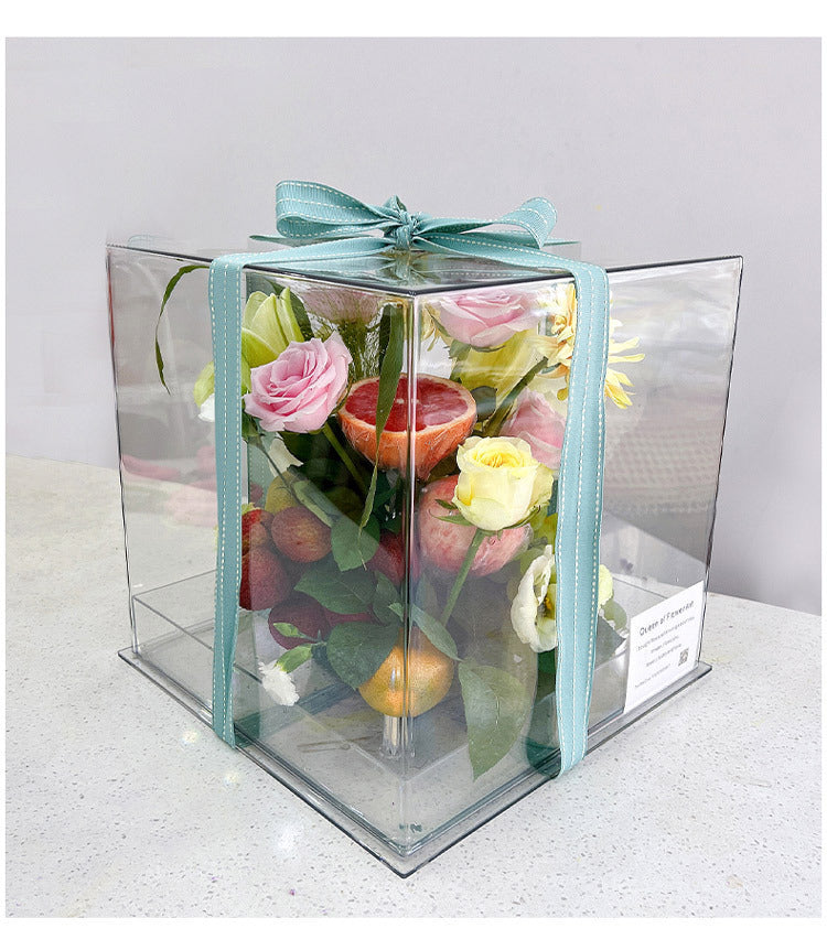 High Transparency Acrylic Wedding Flower Box, Square Shape Fresh Flower Arranging Container