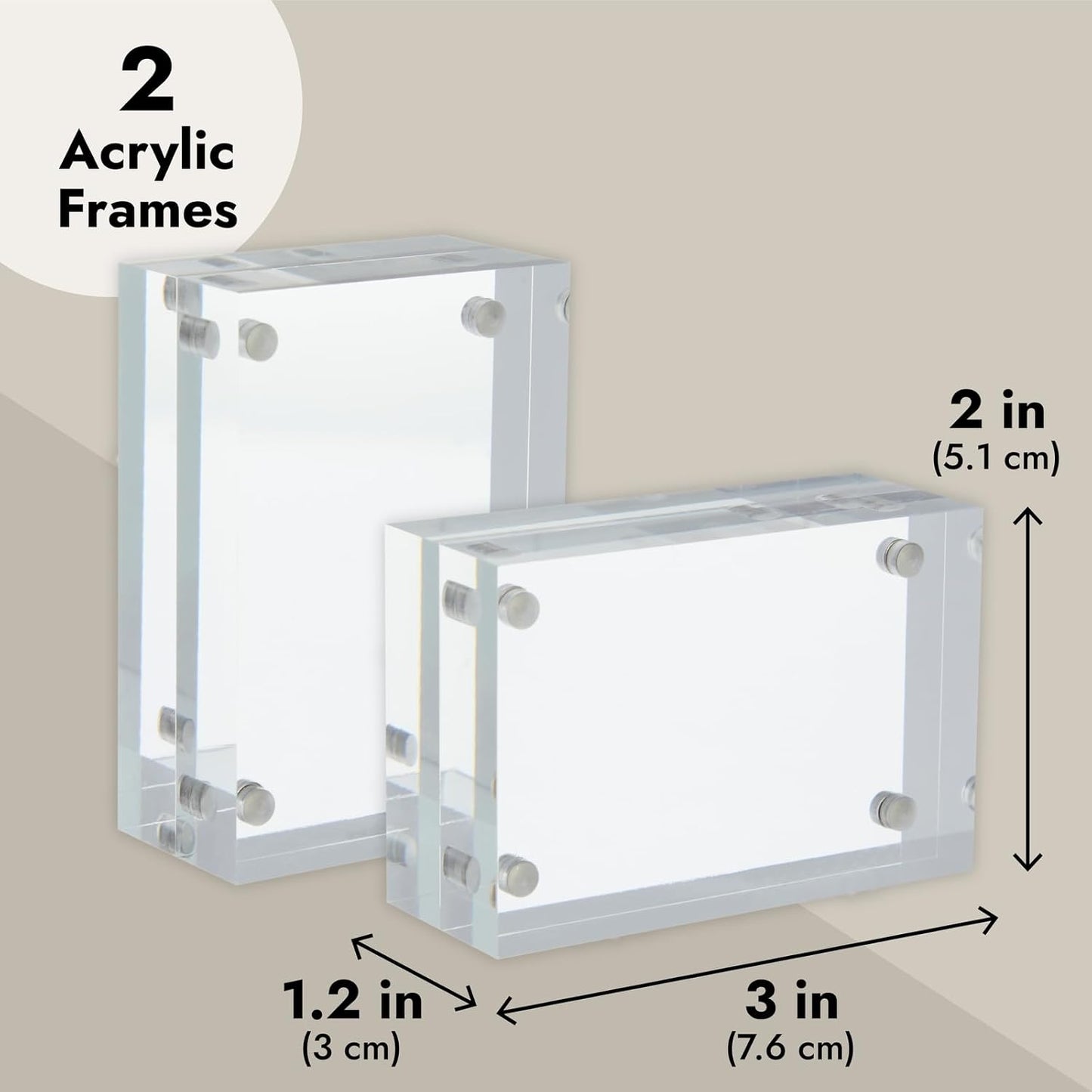 2 Pack Acrylic Picture Frames 2x3, Mini Wallet Size for Photos, Tabletop, Desktop