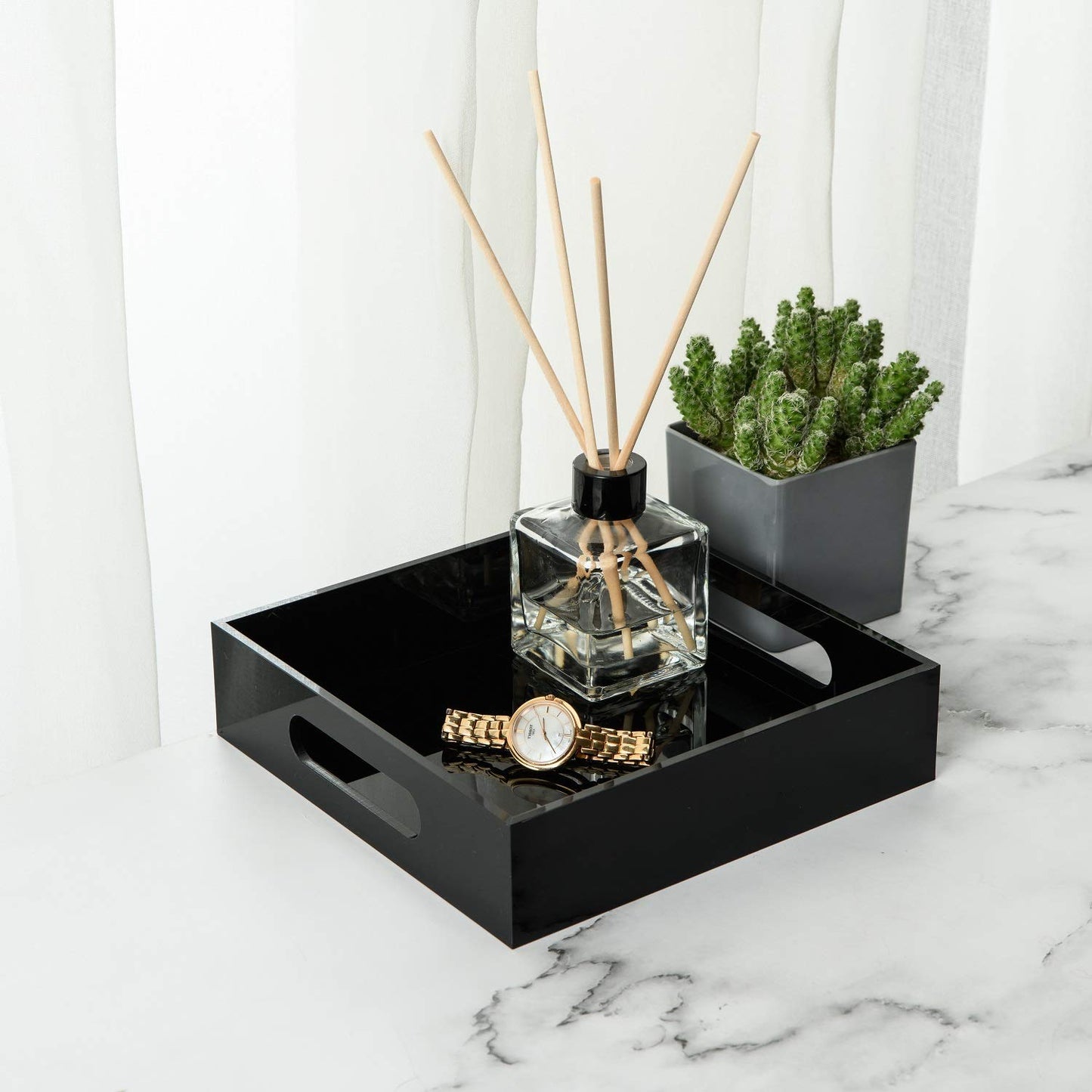 12x16 Inches -Spill Proof Acrylic Serving Tray Decorative Tray Organiser for Ottoman Coffee Table Countertop with Handles