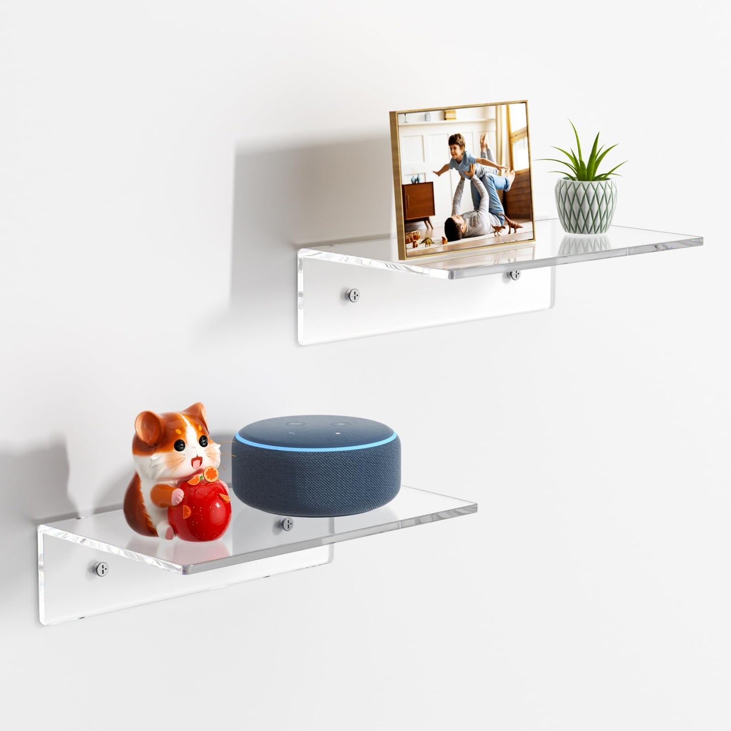 2 PCS Clear Acrylic Bathroom Shelves for Wall(15inch)