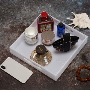 12x16 Inches -Spill Proof Acrylic Serving Tray Decorative Tray Organiser for Ottoman Coffee Table Countertop with Handles