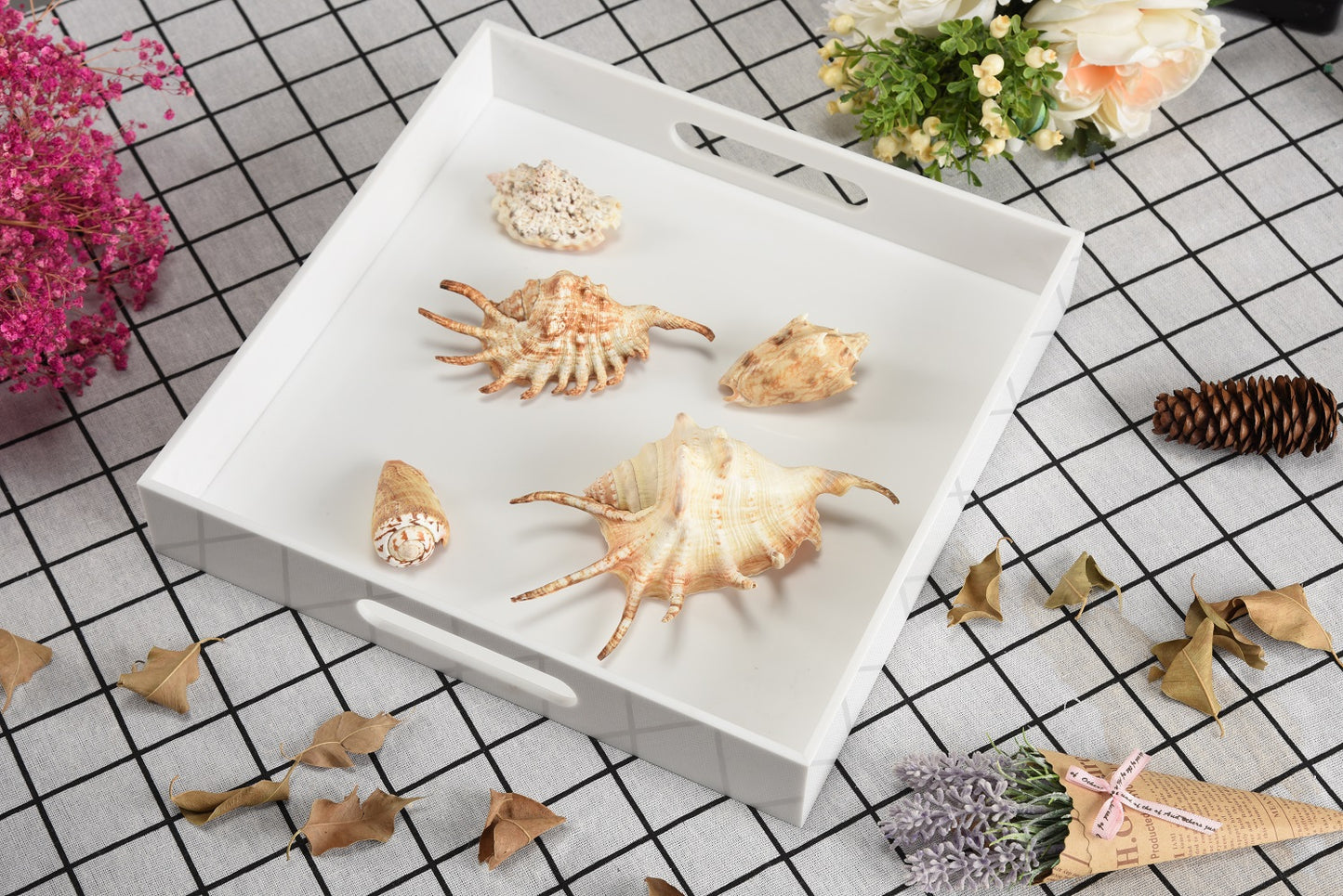 12x16 Inches -Spill Proof Acrylic Serving Tray Decorative Tray Organiser for Ottoman Coffee Table Countertop with Handles