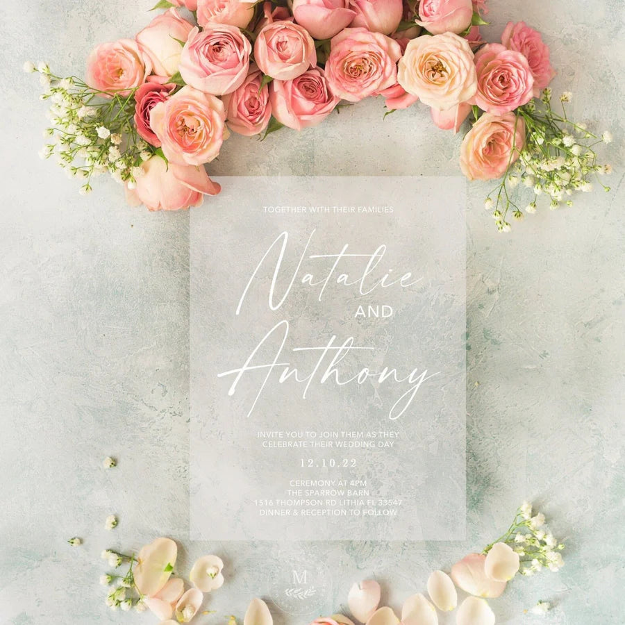 Custom Acrylic Wedding Invitations - Elegant Transparent Design, Personalized with Laser Engraving, Perfect for Weddings, Anniversaries