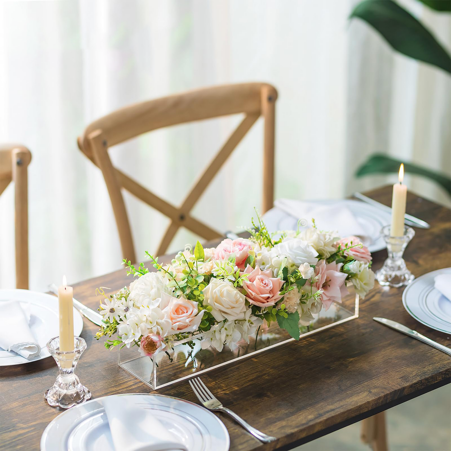 Acrylic Vases for Centerpieces, 16 Inches Long Floral Vase with Holes for Flowers