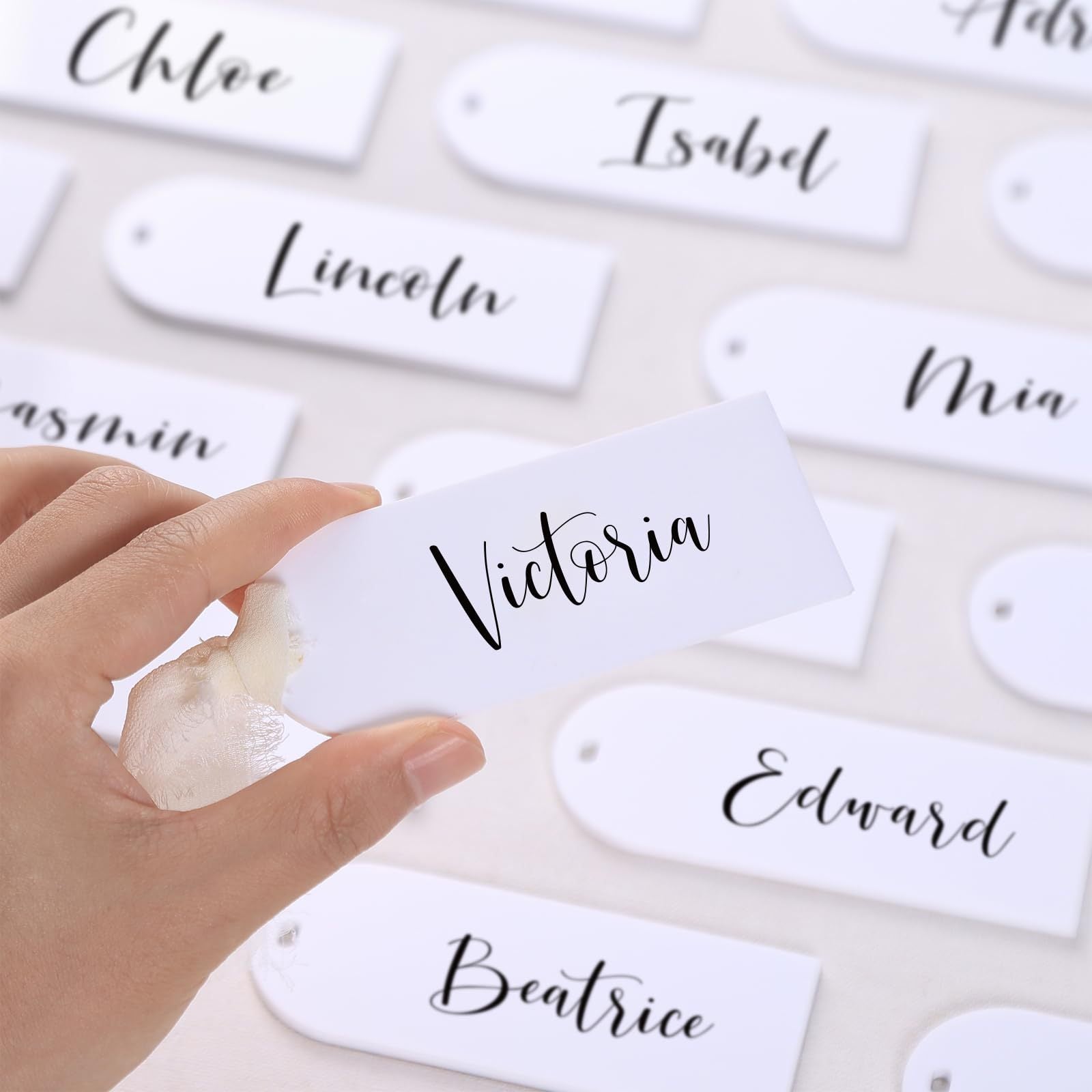 Acrylic DIY Arch Shape Wedding Seating Card with Ribbon, Party Name Tag, Reserved Seat Sign