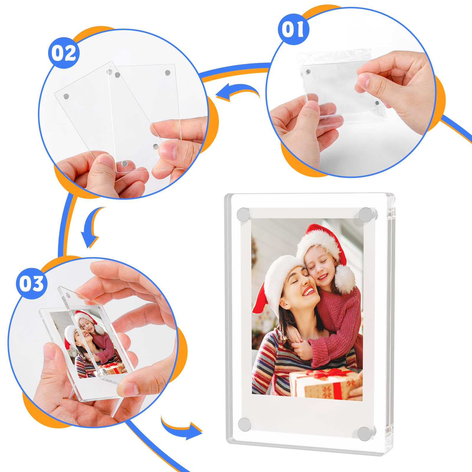 5 PCS Acrylic Fridge Magnetic Frame,Double Sided Refrigerator Magnet Picture Frame