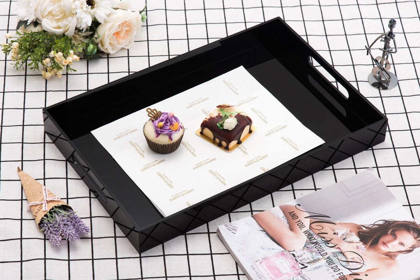 12x16 Inches -Spill Proof  Acrylic Serving Tray   Decorative Tray Organiser for Ottoman Coffee Table Countertop with Handles