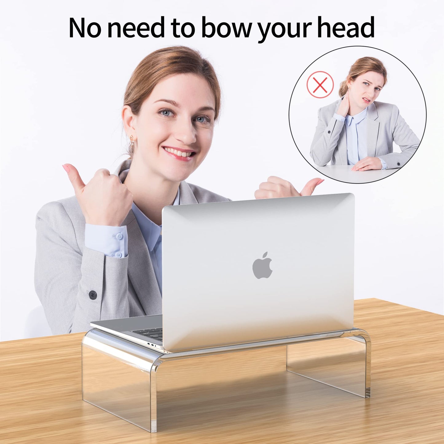Acrylic Monitor Stand Riser and Laptop Stand - Clear Desk Accessories for Home and Office, White Aesthetic Decorations, iMac Organizer.