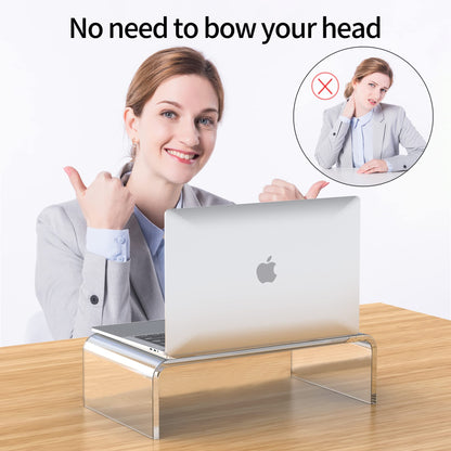 Acrylic Monitor Stand Riser and Laptop Stand - Clear Desk Accessories for Home and Office, White Aesthetic Decorations, iMac Organizer.