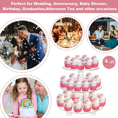 Large 4 Tier Acrylic Round Cake Stand Cupcake Stand Dessert Tower Tea Party Serving Platter, Cupcake Tree Wedding Party Décor, Stand with Rod Feet