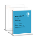 8.5x11 Acrylic Sign Holder 3 Pack Vertical Double-Sided Display