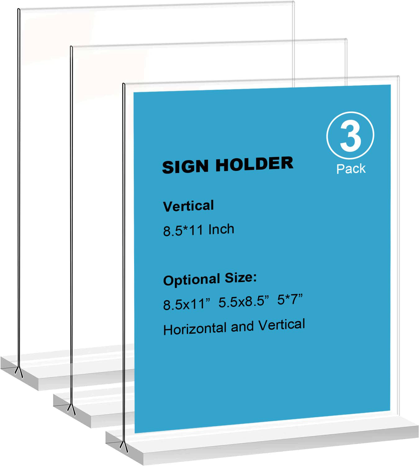 8.5x11 Acrylic Sign Holder 3 Pack Vertical Double-Sided Display