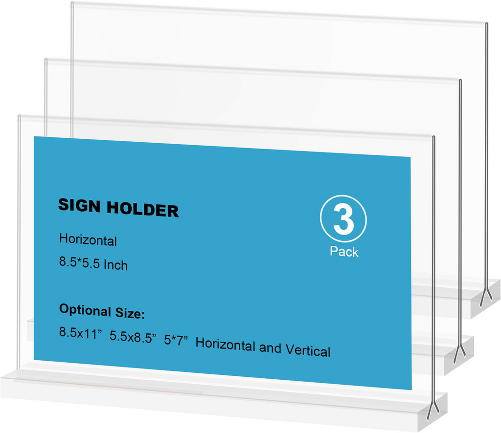 8.5x11 Acrylic Sign Holder 3 Pack Vertical Double-Sided Display