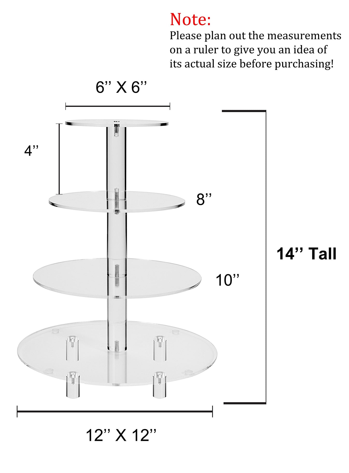 Large 4 Tier Acrylic Round Cake Stand Cupcake Stand Dessert Tower Tea Party Serving Platter, Cupcake Tree Wedding Party Décor, Stand with Rod Feet