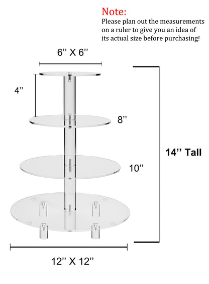 Large 4 Tier Acrylic Round Cake Stand Cupcake Stand Dessert Tower Tea Party Serving Platter, Cupcake Tree Wedding Party Décor, Stand with Rod Feet