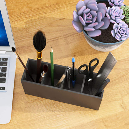 4 Compartments Acrylic Pen Holder, Clear Pencil Organizer Cup for Countertop Desk Accessory Storage