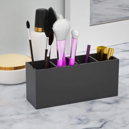 4 Compartments Acrylic Pen Holder, Clear Pencil Organizer Cup for Countertop Desk Accessory Storage