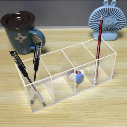 4 Compartments Acrylic Pen Holder, Clear Pencil Organizer Cup for Countertop Desk Accessory Storage