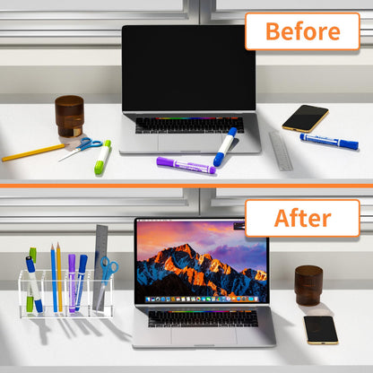 4 Compartments Acrylic Pen Holder, Clear Pencil Organizer Cup for Countertop Desk Accessory Storage