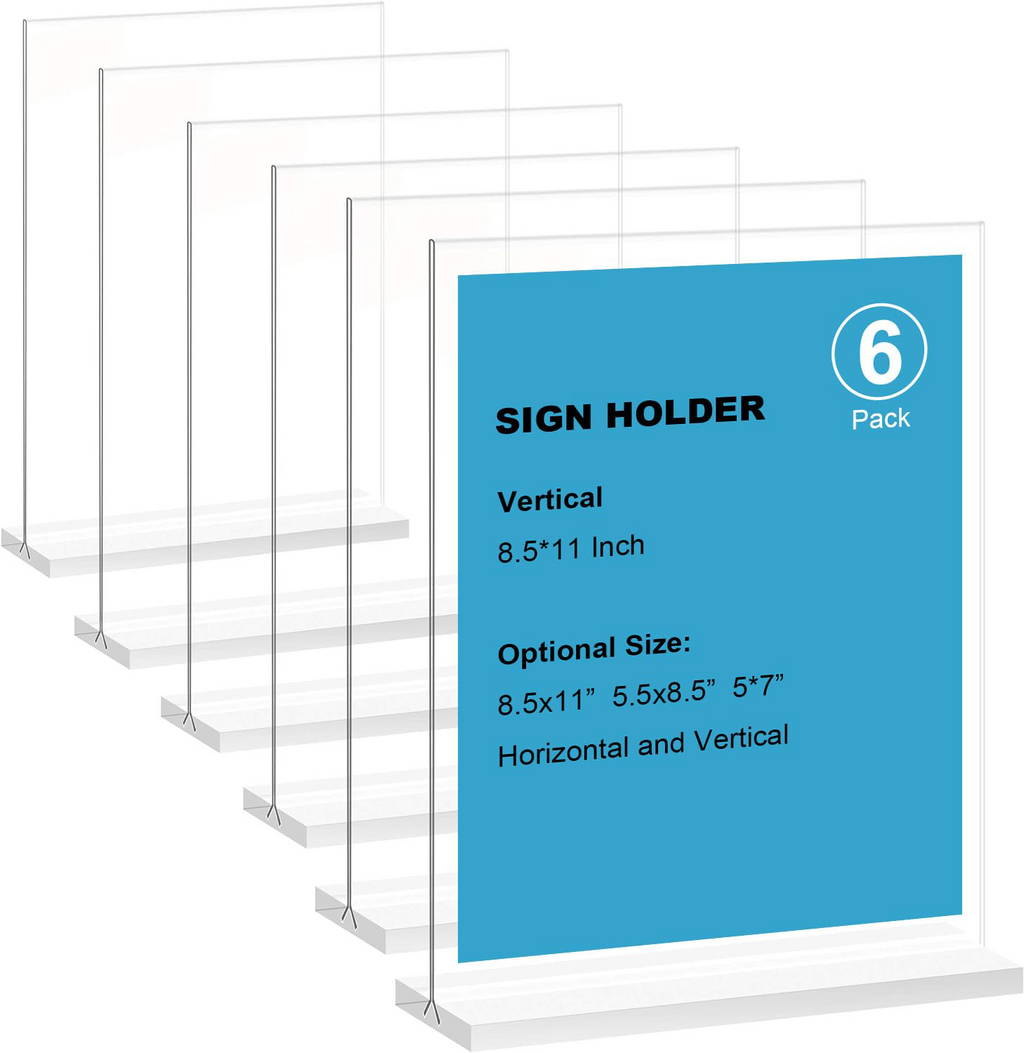 8.5x11 Acrylic Sign Holder 3 Pack Vertical Double-Sided Display