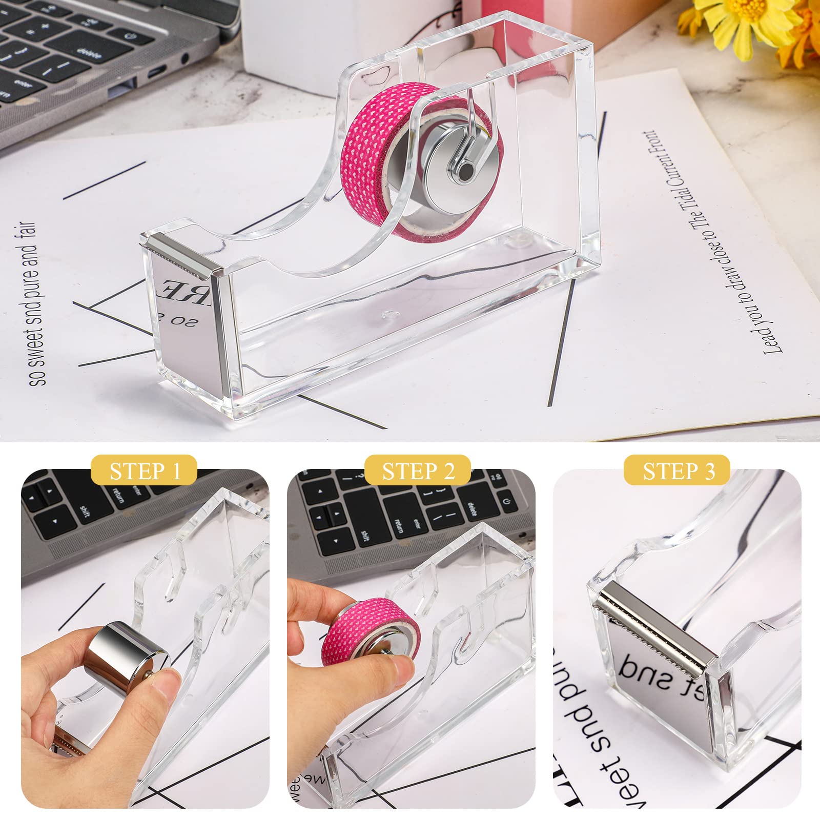 6 Pieces Clear Office Desk Accessories for Women Office Supplies Include Clear Acrylic Tape Dispenser, Notepad Holder, Stapler, Pen Holder, Staples and Staple Remover for Student Teacher