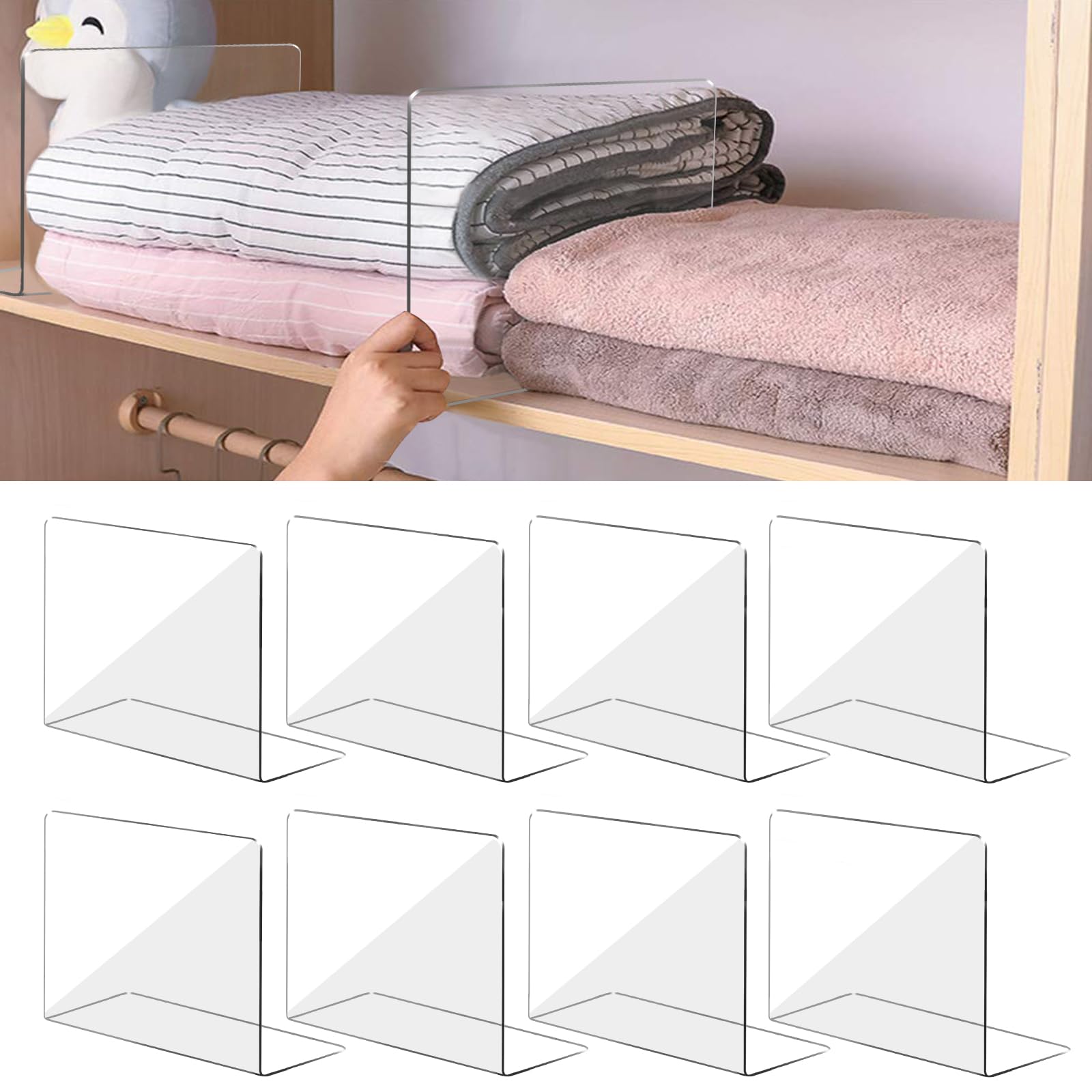 4 PCS Clear  Acrylic Tall Cabinet Shelf Dividers Organizer for Wood Shelves Closets