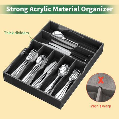 Expandable Kitchen Drawer Organizer for Flatware and Utensils,Clear Acrylic Adjustable Silverware Tray for Drawer,Office,Bathroom Supplies-9 Compartments