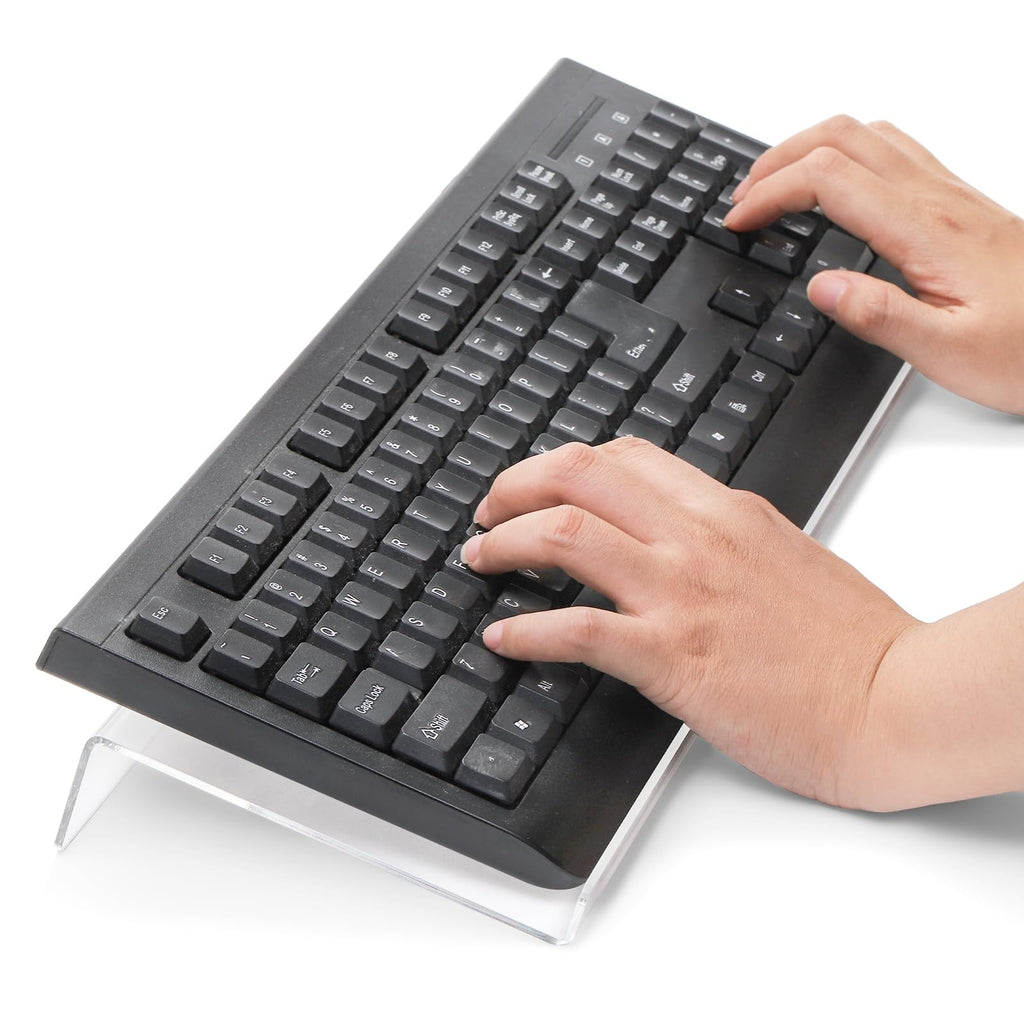 2 Pack Tilted Computer Keyboard Stand, Clear Acrylic Keyboard Tray Holder for Easy Ergonomic Typing, Keyboard Riser for Office Desktop, Home, School