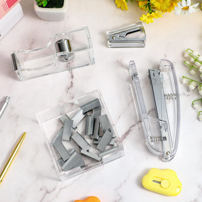 6 Pieces Clear Office Desk Accessories for Women Office Supplies Include Clear Acrylic Tape Dispenser, Notepad Holder, Stapler, Pen Holder, Staples and Staple Remover for Student Teacher