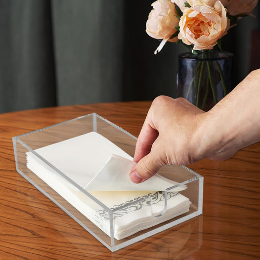 Acrylic Napkin Holder - Clear Modern Design - Acrylic Hand Towel Holder for Bathroom, Kitchen, Acrylic Tray Perfect for Disposable Paper Hand Towels & Bathroom Accessories