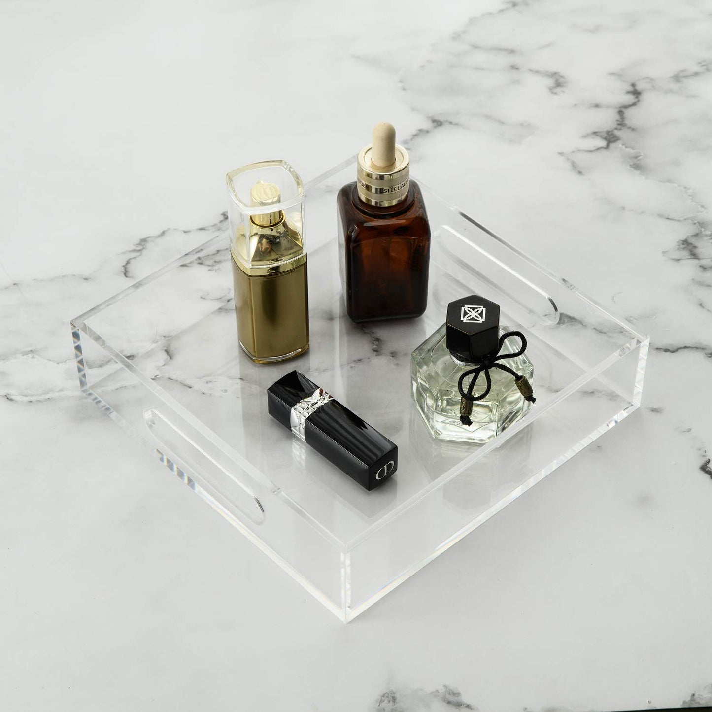 12x16 Inches -Spill Proof  Acrylic Serving Tray   Decorative Tray Organiser for Ottoman Coffee Table Countertop with Handles