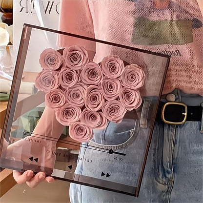 Personalized Mom Acrylic Flower Shadow Box Preserved Rose in a Acrylic Music Box- Premium Real Roses That Last 2 to 3 Years - Valentines Day Gifts for Her Birthday Gifts for Women Gifts Room Décor