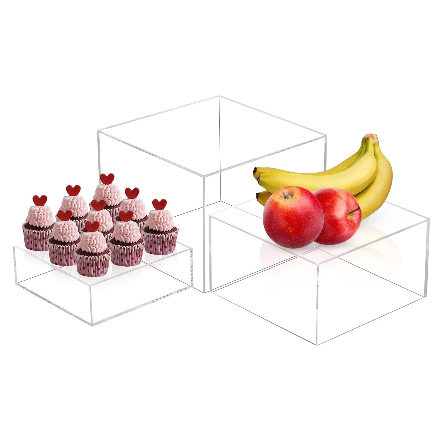 3 Pack Acrylic Display Boxes Cube Riser,Food Risers for Wedding ,Buffet Tables,Jewelry Display,for clothing storage.