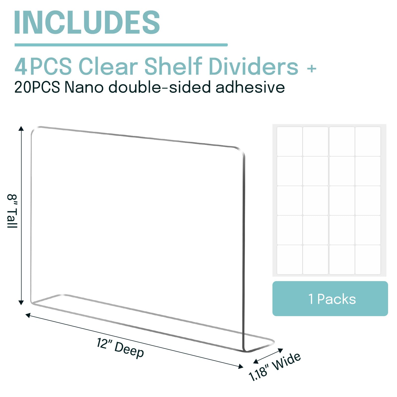 4 PCS Clear  Acrylic Tall Cabinet Shelf Dividers Organizer for Wood Shelves Closets