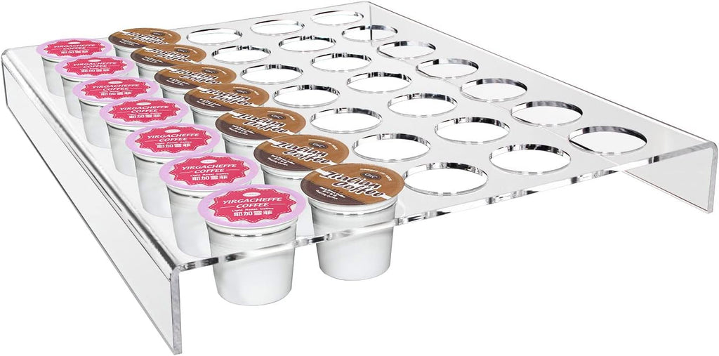 2 Pack of 35 Slots Flat Countertop Coffee Pod Holder K Cup Organizer Tray Clear Acrylic Coffee Pod Organizer for Office and Kitchen Counter or Drawer Compatible With KCup Pods