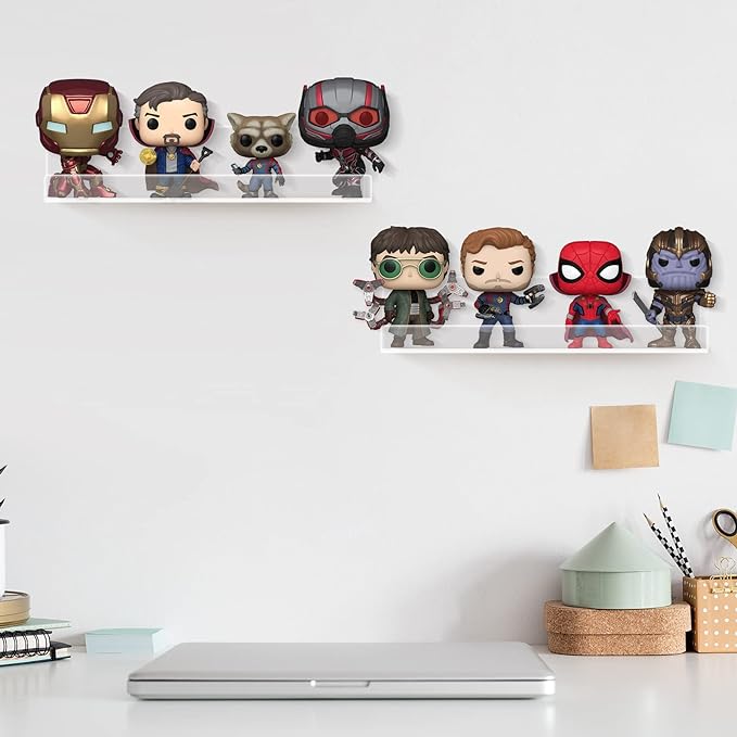 6Pack Acrylic Floating Shelves, 12 inch Clear Bathroom Wall Shelf, Bookshelves, Invisible Display for Office, Bedroom, Small Gap Allows Water to Escape, Free Screws & Drill Bit