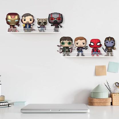 6Pack Acrylic Floating Shelves, 12 inch Clear Bathroom Wall Shelf, Bookshelves, Invisible Display for Office, Bedroom, Small Gap Allows Water to Escape, Free Screws & Drill Bit